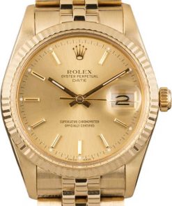 HandMade The Rolex Date 15037 Champagne Dial Gold Watch