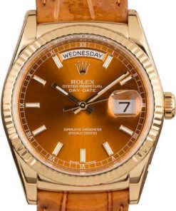 HandMade The Rolex Day Date 118138 Cognac Dial Leather Strap