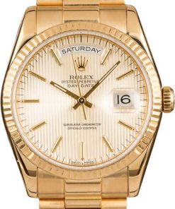 HandMade The Rolex President Gold Day-Date 118238 Silver Tapestry Dial