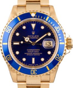 HandMade The Rolex Yellow Gold Submariner 16618 Blue Dial