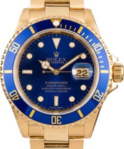 HandMade The Rolex Yellow Gold Submariner Blue Dial 16618