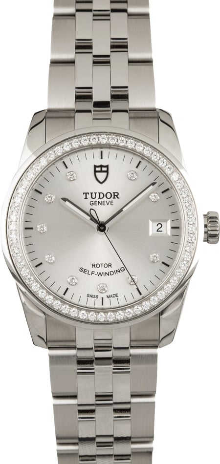 HandMade The Unworn Tudor Glamour Date 55020 Silver Diamond Dial