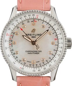 HandMade The Breitling Navitimer Automatic 35 Pink Leather Strap