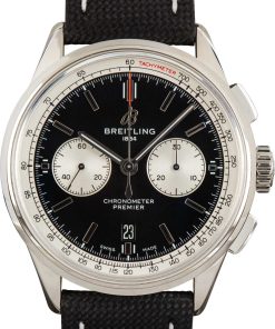 HandMade The Breitling Premier B01 Black Dial & Leather Strap