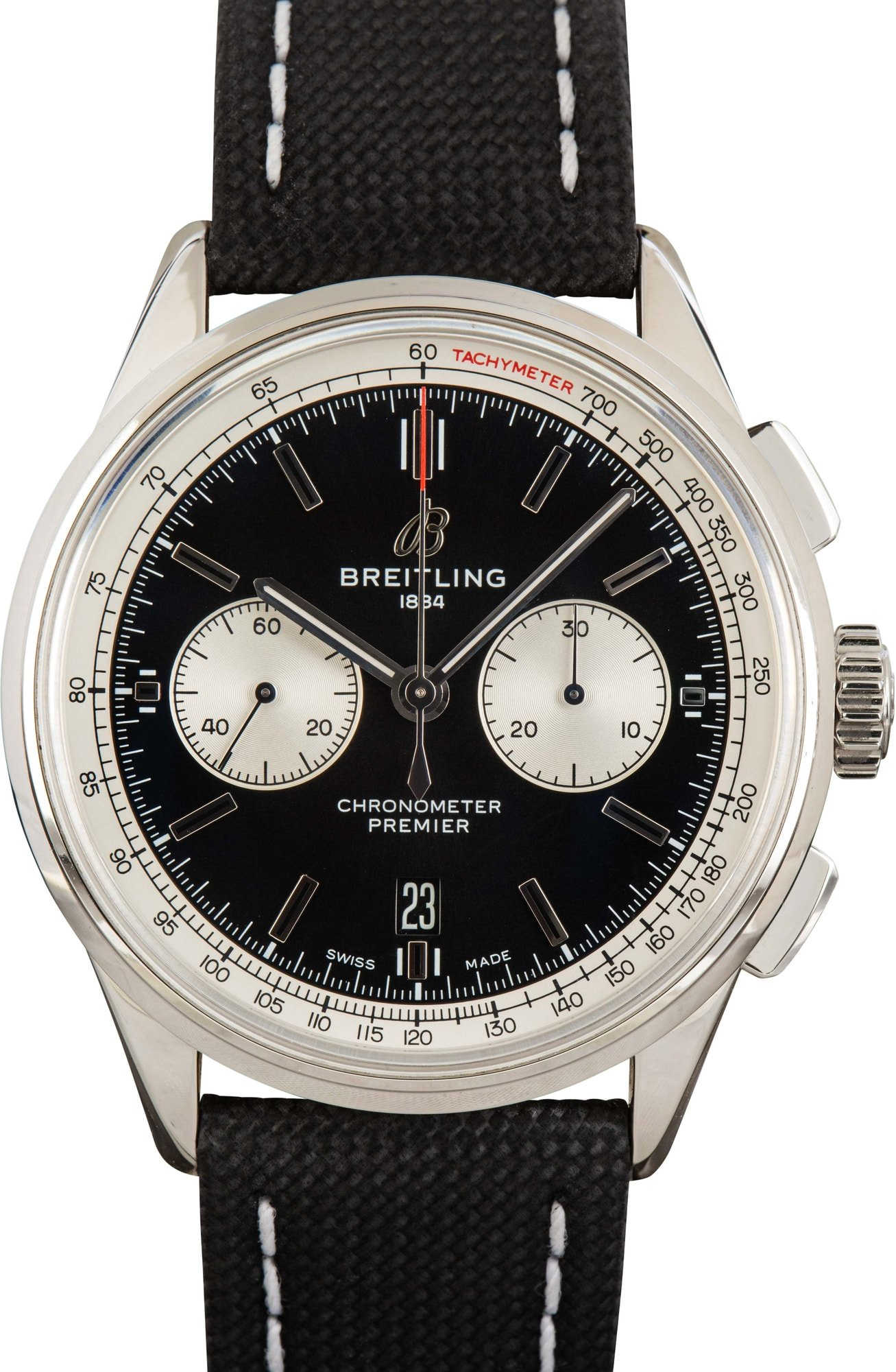 HandMade The Breitling Premier B01 Black Dial & Leather Strap