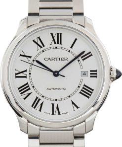 HandMade The Ronde Must De Cartier Stainless Steel WSRN0035 Silver Roman Dial