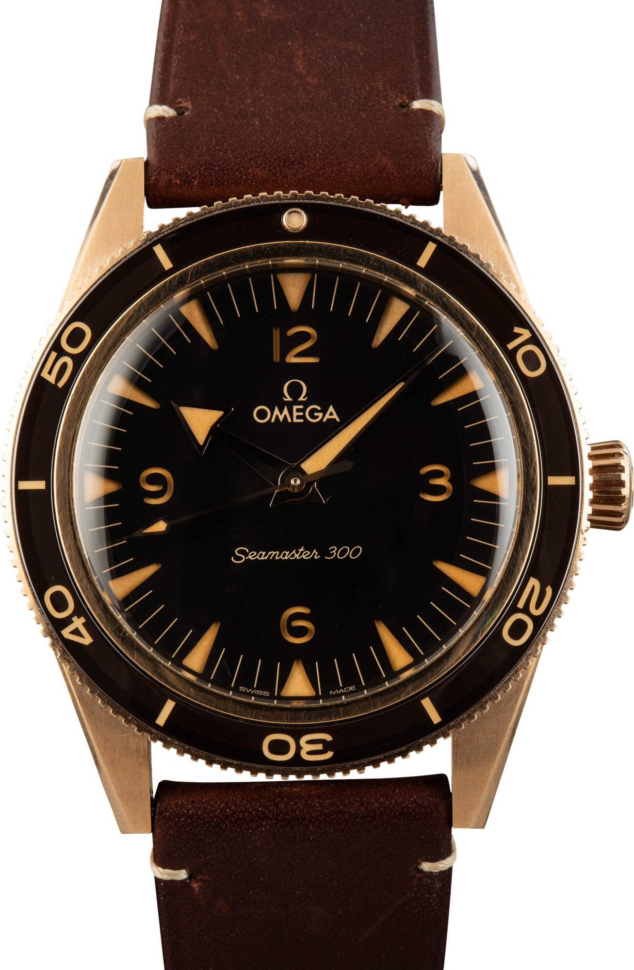 HandMade The Omega Seamaster 300 Bronze Gold on Leather Strap