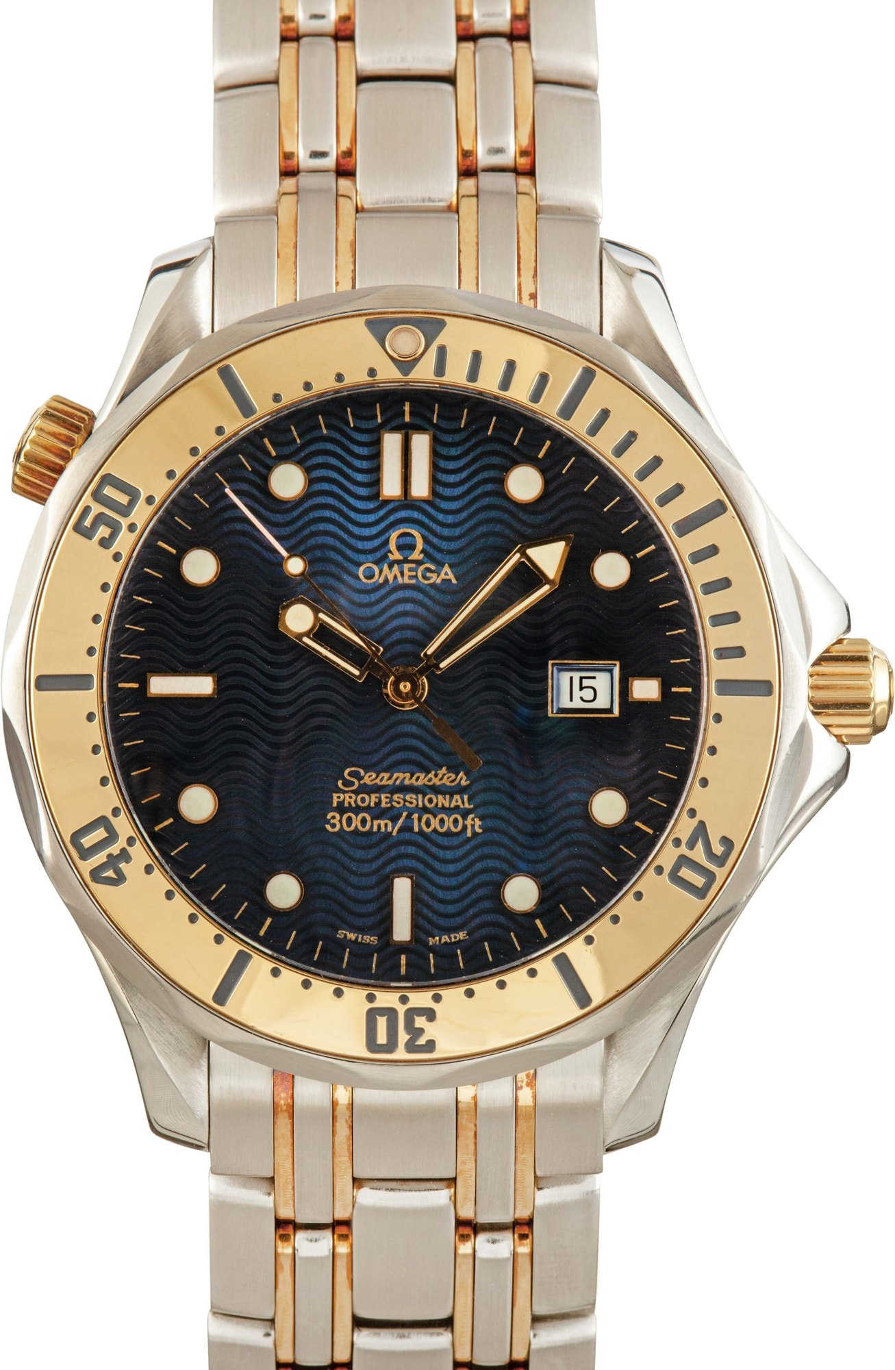 HandMade The Omega Seamaster Yellow Gold on Steel Blue Dial