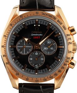 HandMade The Omega Speedmaster Broad Arrow Red Gold on Leather Strap