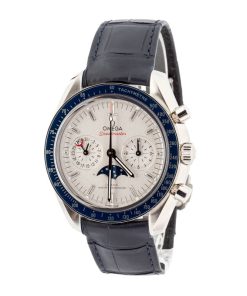 Alternative view of HandMade The Omega Speedmaster Moonphase Platinum on Leather Strap