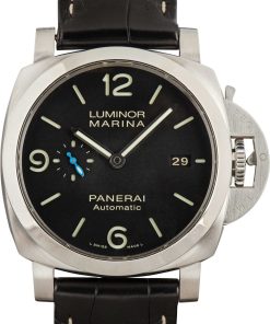 HandMade The Panerai Luminor Marina Steel on Leather Black Dial