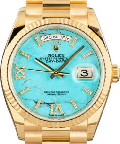 HandMade The Rolex Day-Date 36 Yellow Gold 128238 Turquoise Diamond Dial