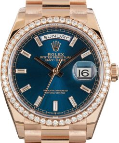 HandMade The Rolex Day-Date 36 Blue Green Dial 128345 18k Everose Gold