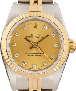 HandMade The Ladies Rolex Oyster Perpetual 76193 Champagne Diamond Dial