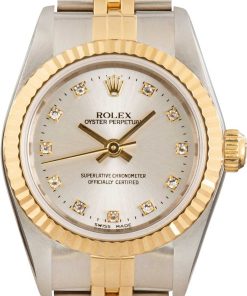 HandMade The Ladies Rolex Oyster Perpetual 76193 Silver Diamond Dial