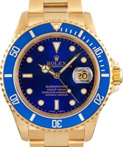 HandMade The Blue Dial Rolex Submariner 16618 Yellow Gold Oyster