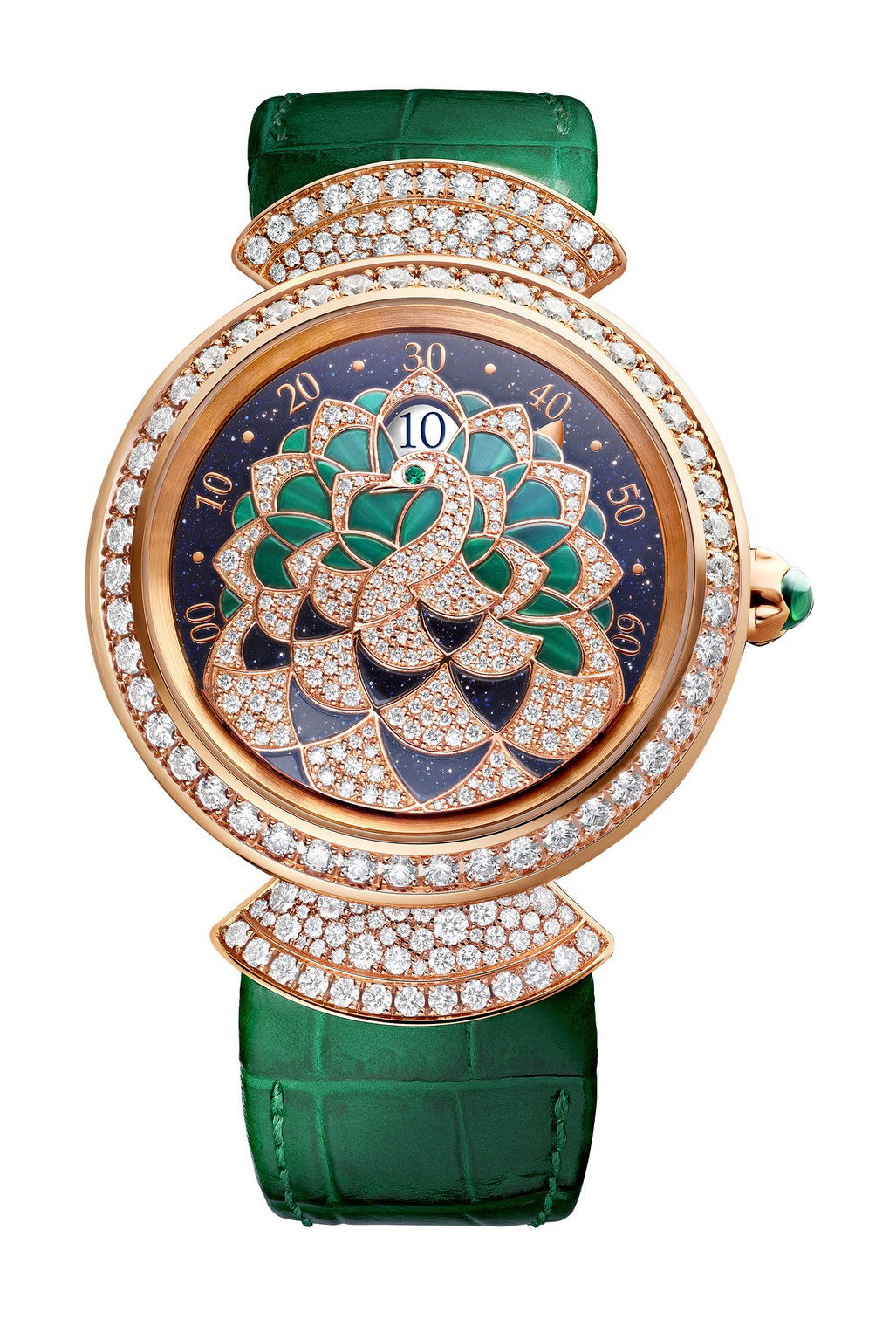 Divas’ Dream Peacock Precious Marquetry Jumping Hour