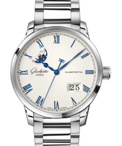 Senator Excellence Panorama Date Moon Phase Frosted Silver