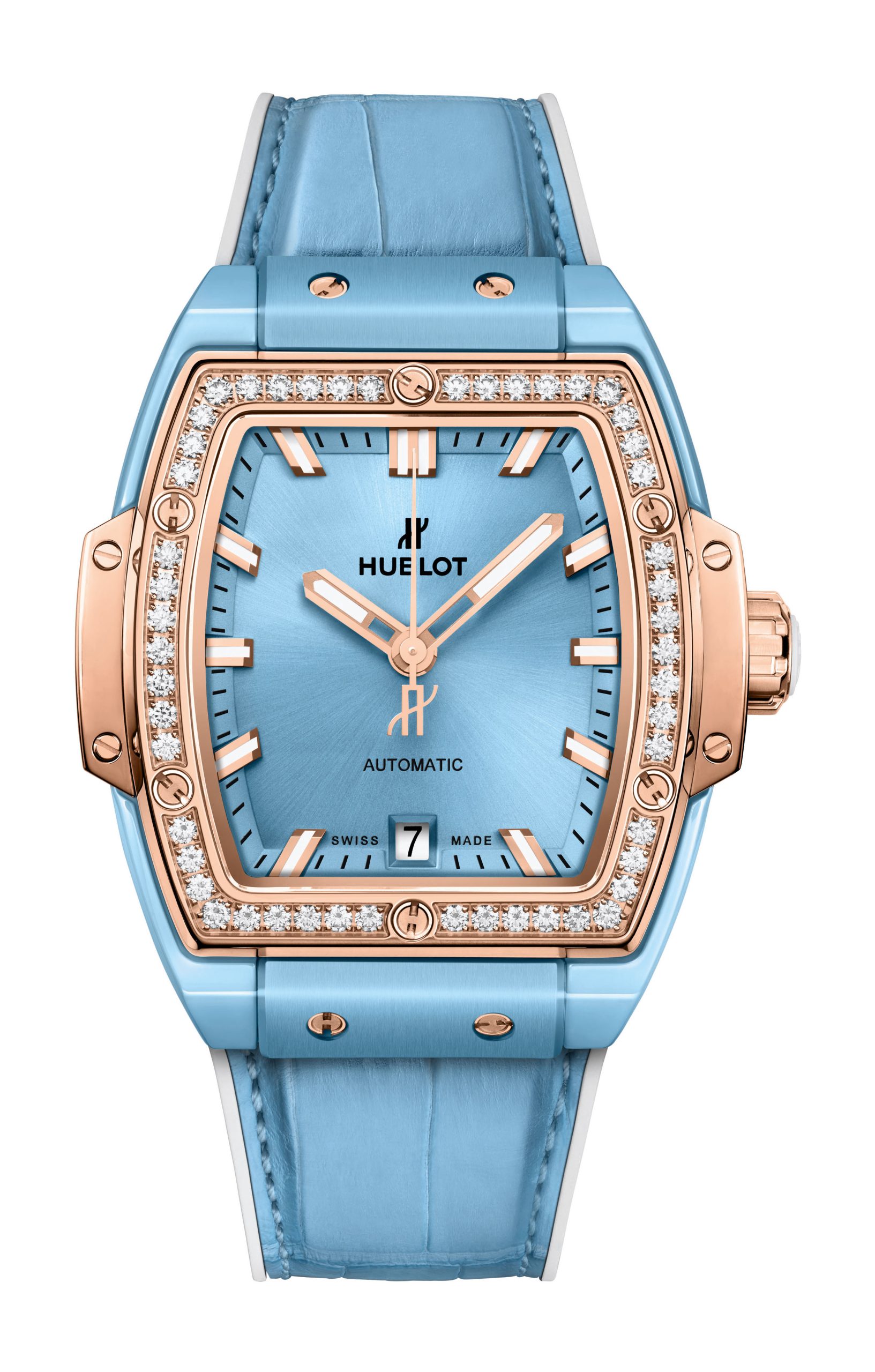Spirit of Big Bang Light Blue Ceramic King Gold Diamonds
