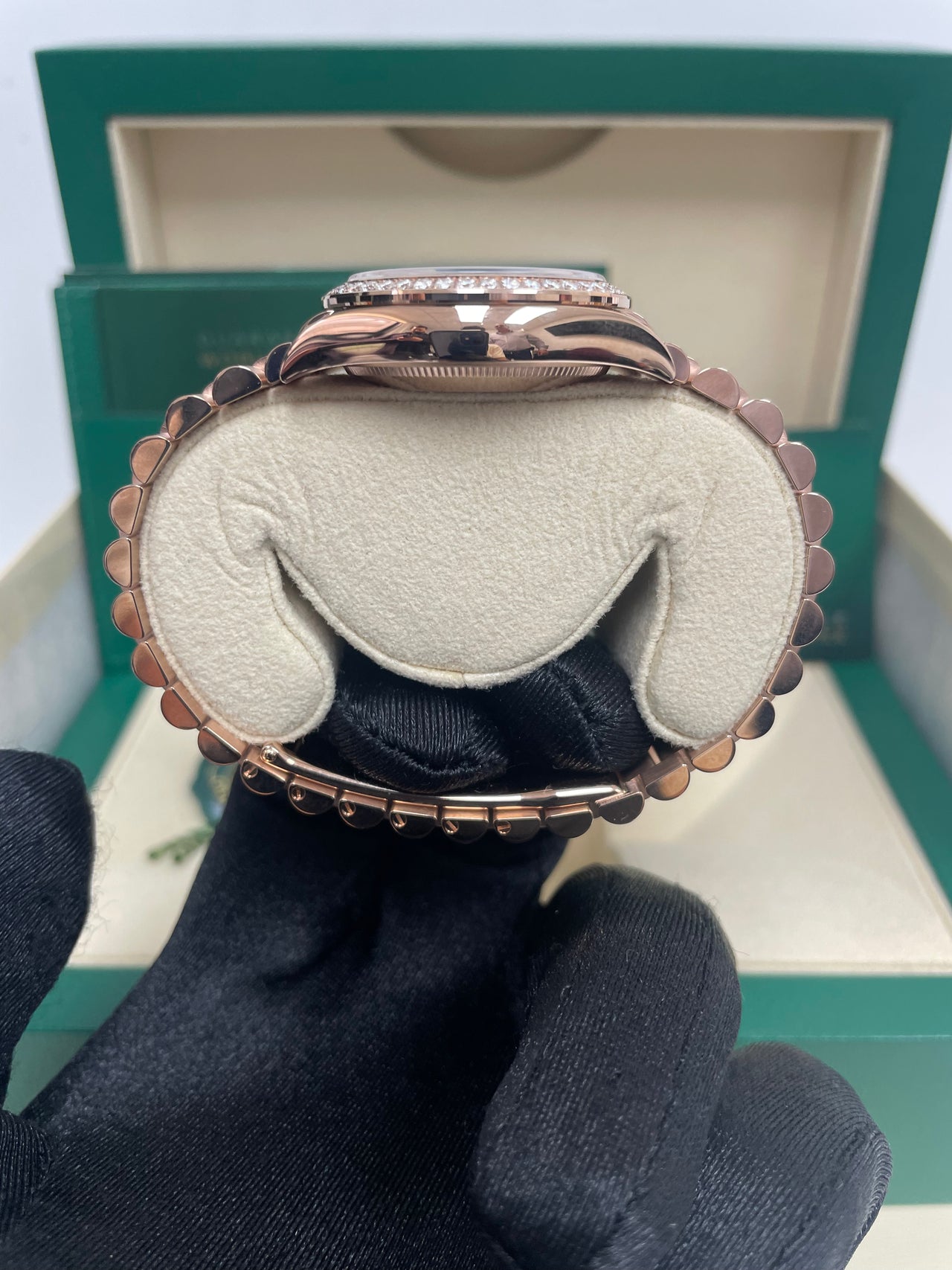 Rolex Everose Gold Datejust 31 Watch - Diamond Bezel - Rhodium Diamond Six Dial - President Bracelet (Reference # 278285RBR) - Image 6