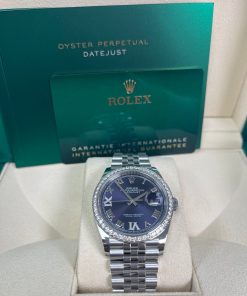 Alternative view of Rolex Steel Datejust 36 Watch - Diamond Bezel - Aubergine Purple Diamond Roman VI and IX Dial - Jubilee Bracelet (Reference #126284rbr)