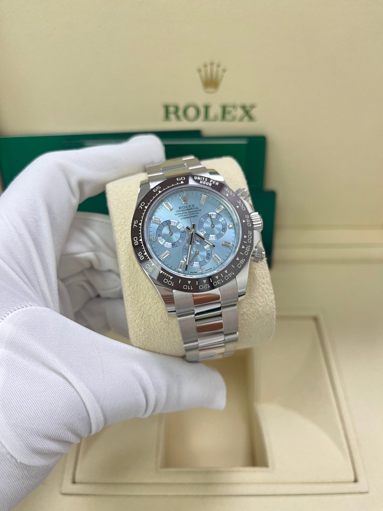 Rolex Daytona Platinum 40mm Ice Blue Diamond Baguette Dial (Ref # 116506) - Image 9