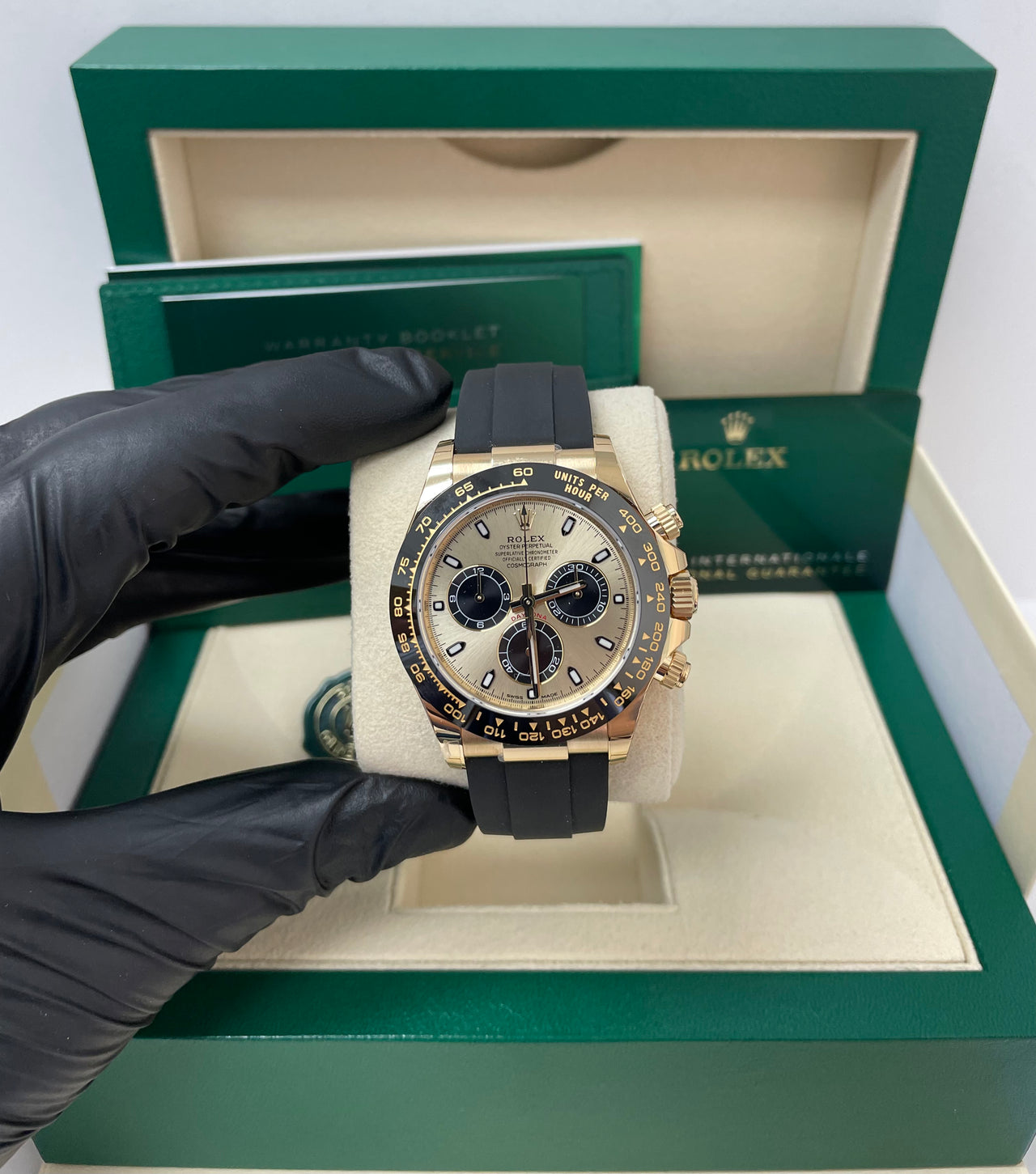Rolex Daytona 40mm Champagne Dial with Black Subdials/ Black Oysterflex Strap (Reference # 116518LN) - Image 5