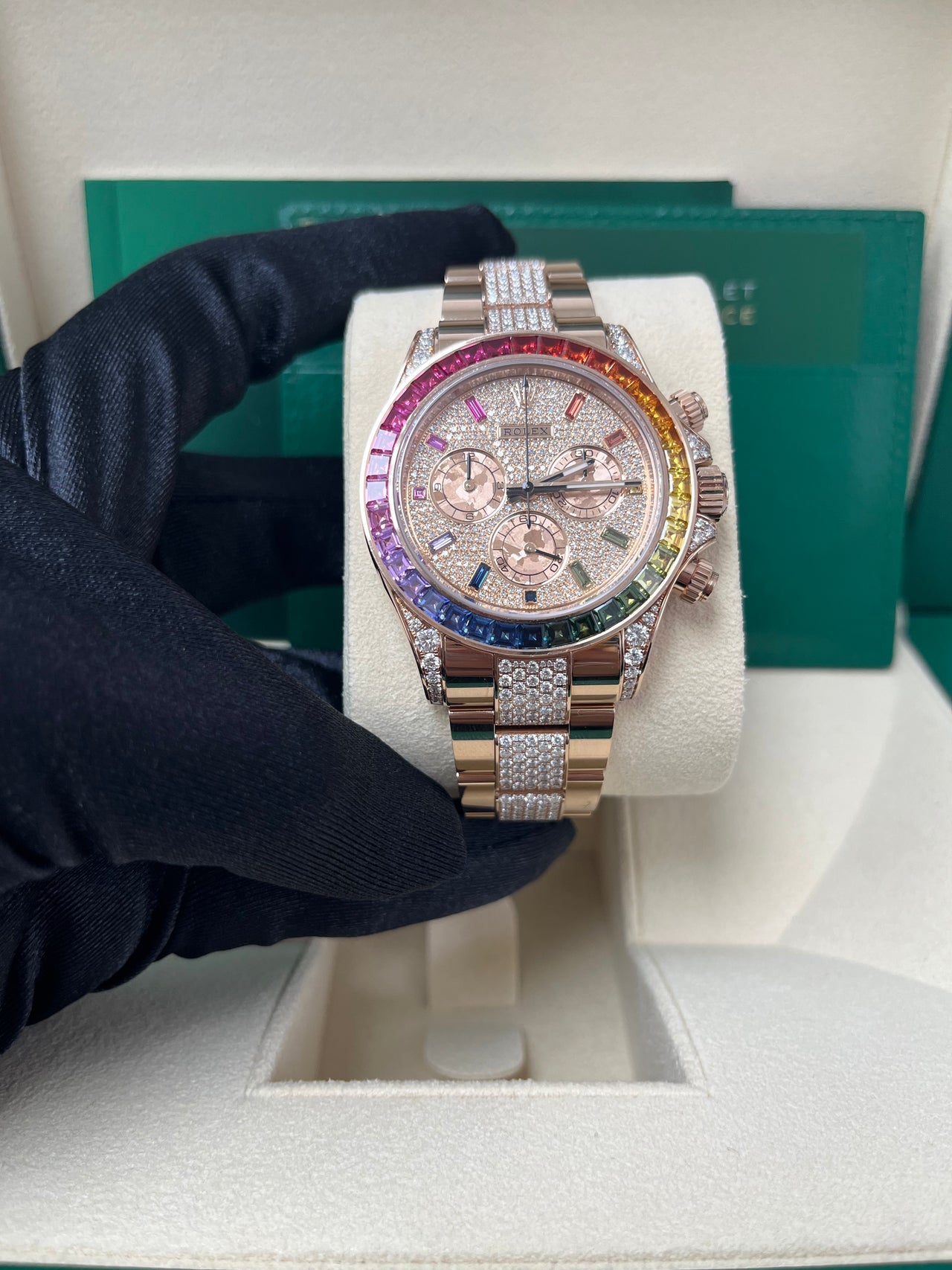 Rolex Cosmograph Everose Daytona Factory Diamond Rainbow Edition Ref# 116595RBOW) - Image 6