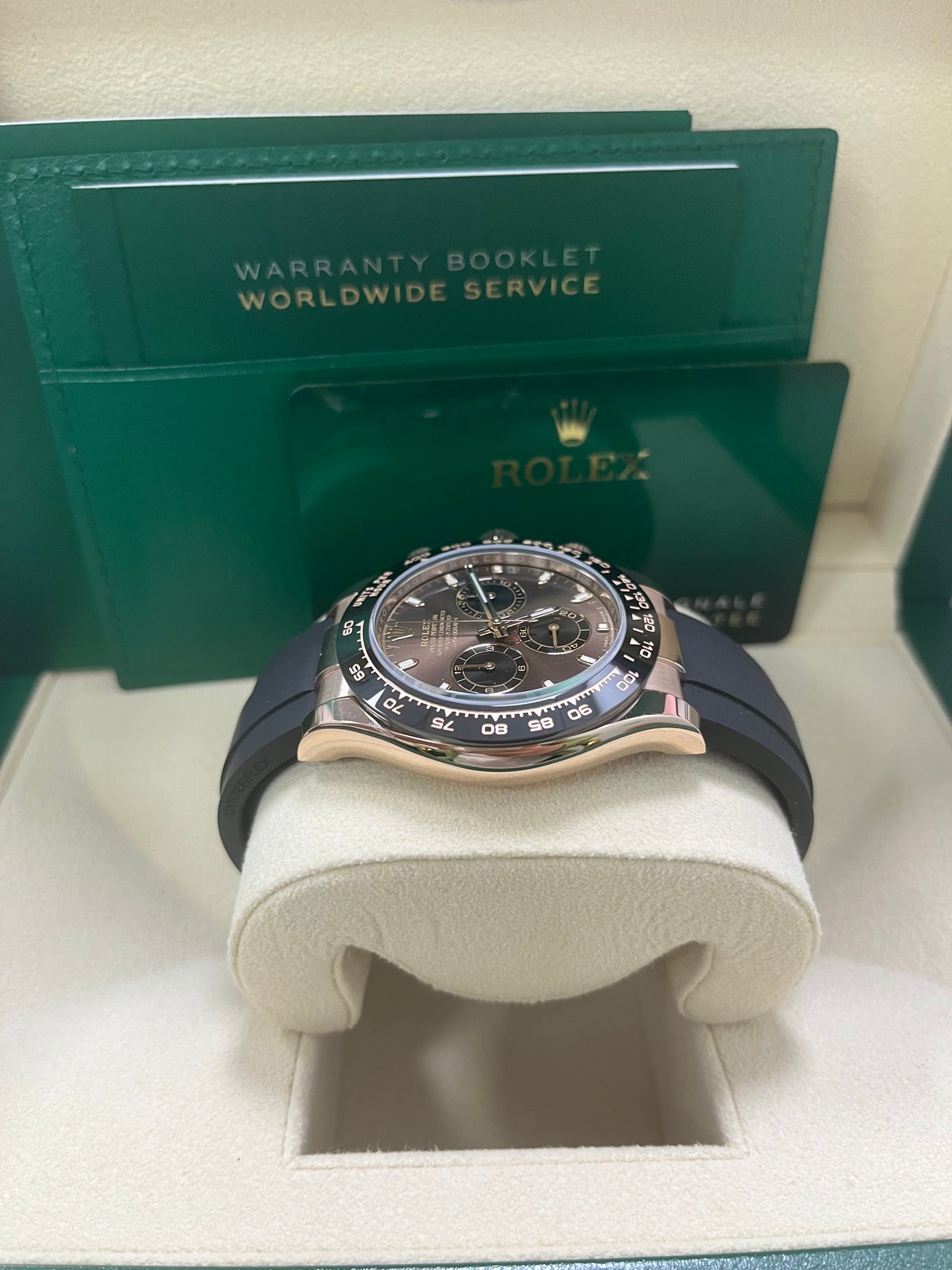 Rolex Daytona Everose Gold Cosmograph 40 Watch - Chocolate Index Dial - Black Oysterflex Strap (Ref# 116515LN) - Image 3