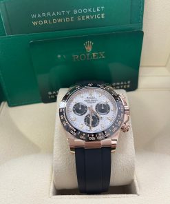 Alternative view of Rolex Daytona Everose Gold Cosmograph Daytona 40 Watch Meteorite Black Index Dial Oysterflex 116515ln
