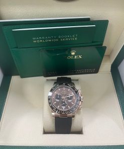 Alternative view of Rolex Daytona Everose Gold Cosmograph 40 Watch - Chocolate Index Dial - Black Oysterflex Strap (Ref# 116515LN)