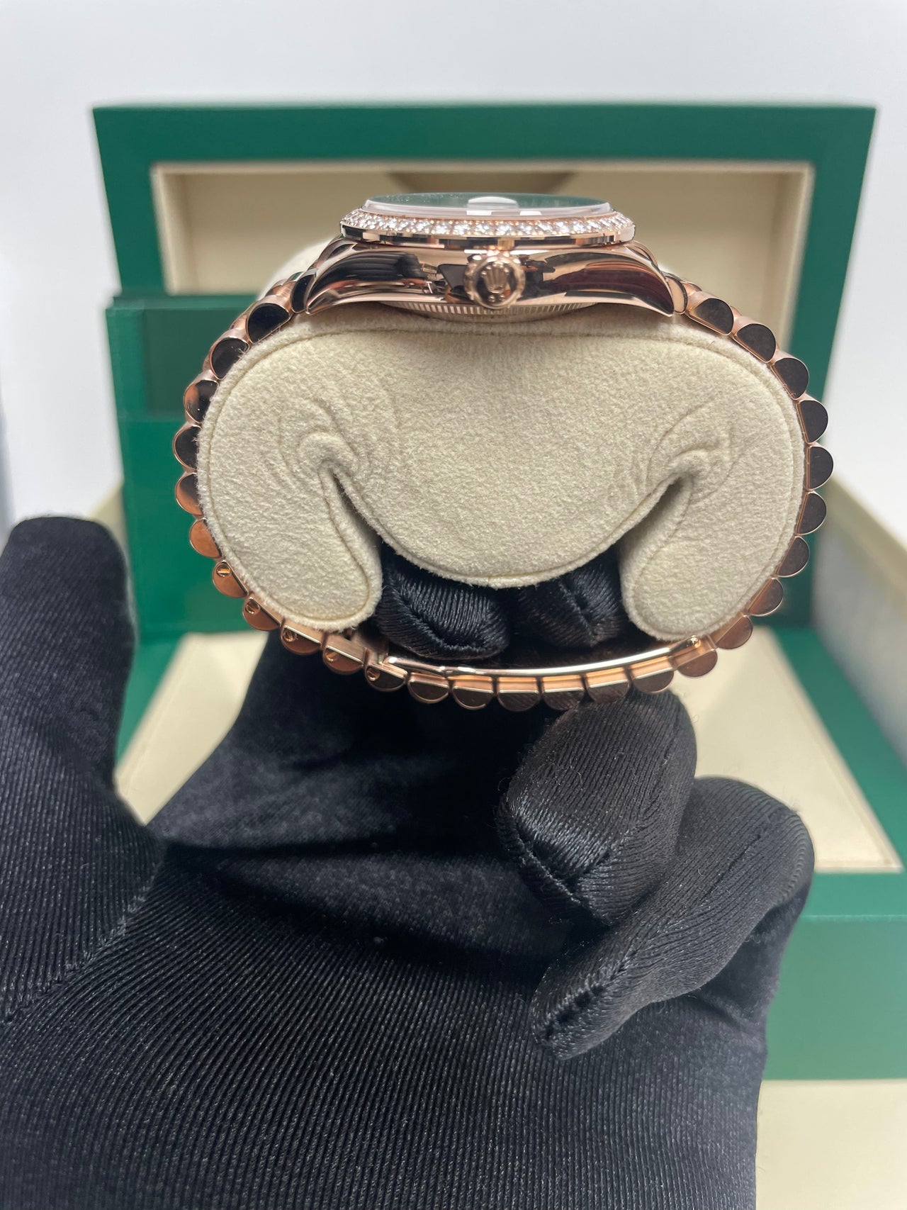 Rolex Everose Gold Datejust 31 Watch - Diamond Bezel - Rhodium Diamond Six Dial - President Bracelet (Reference # 278285RBR) - Image 7