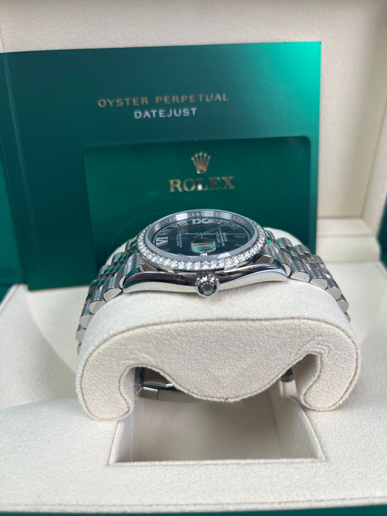 Rolex Steel Datejust 36 Watch - Diamond Bezel - Aubergine Purple Diamond Roman VI and IX Dial - Jubilee Bracelet (Reference #126284rbr) - Image 4