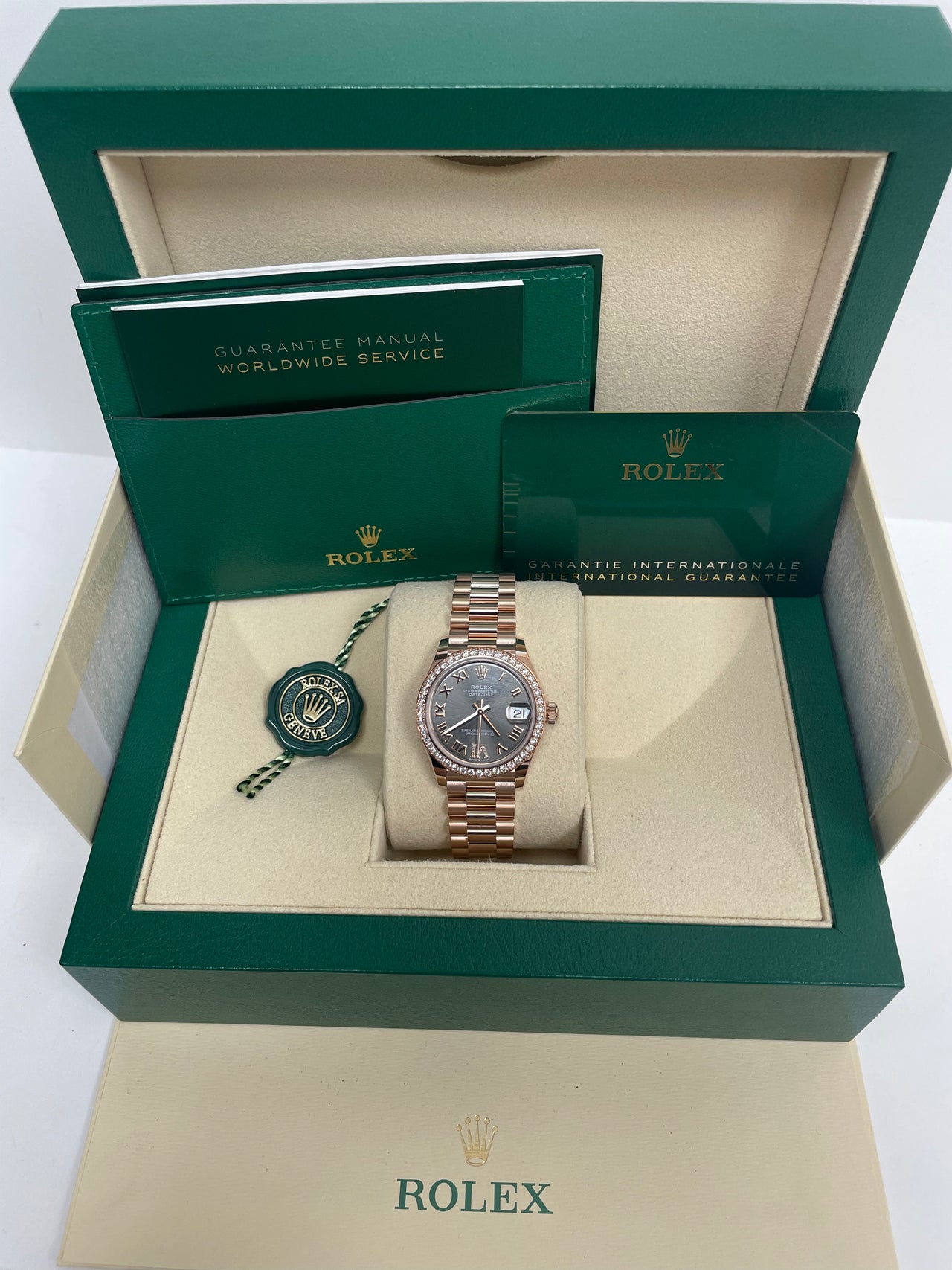 Rolex Everose Gold Datejust 31 Watch - Diamond Bezel - Rhodium Diamond Six Dial - President Bracelet (Reference # 278285RBR) - Image 2