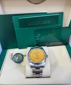 Alternative view of Rolex Oyster Perpetual 41 Stainless Steel/ Sunflower Yellow Dial/ Oyster Bracelet (Ref# 124300)