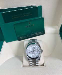 Alternative view of Rolex Day-Date 40 Platinum Day-Date Smooth Bezel Meteorite Baguette Diamond Dial President Bracelet 228206