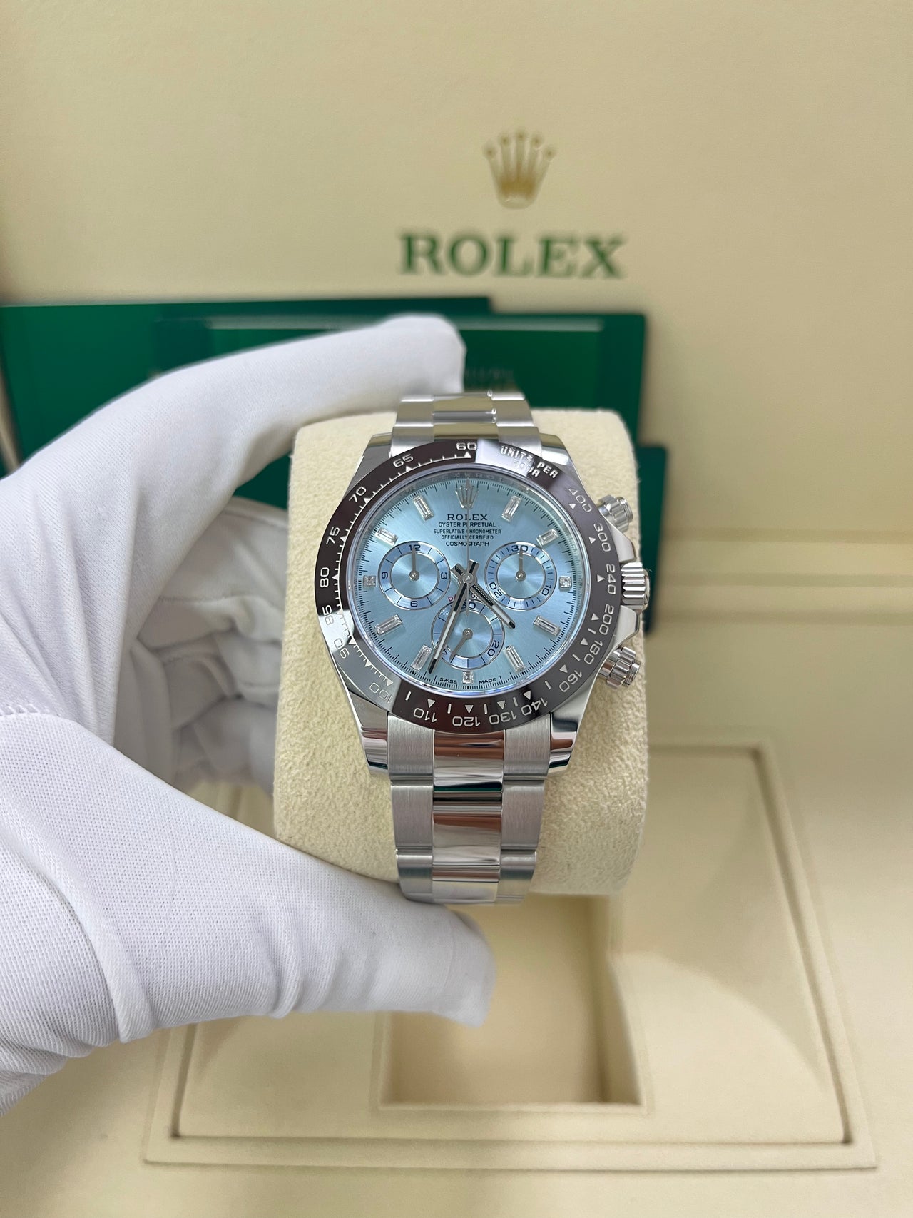 Rolex Daytona Platinum 40mm Ice Blue Diamond Baguette Dial (Ref # 116506) - Image 4