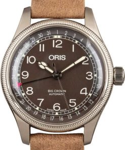 HandMade The Oris Big Crown Pointer Date Black Dial Leather Strap