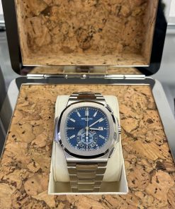 Alternative view of Patek Philippe Nautilus Chronograph White Gold Blue Dial 44mm 5976/1G-001