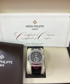 Alternative view of Patek Philippe Nautilus Stainless Steel Moon Phase Black Leather Strap (Ref#5726A-001)