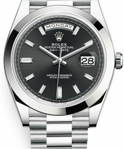 Rolex Day-Date 40 950 Platinum Watch - Smooth Bezel - Black Index Dial - President Bracelet (Ref # 228206)