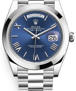 Rolex Day-Date 40 950 PlatinumWatch - Smooth Bezel - Blue Bevelled Roman Dial - President Bracelet (Ref # 228206)
