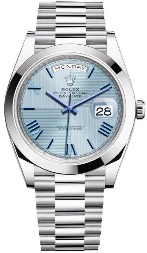 Rolex Day-Date 40 950 PlatinumWatch - Ice Blue Quadrant Motif Bevelled Roman Dial - President Bracelet (Ref # 228206)