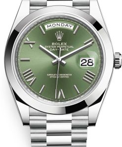 Rolex Day-Date 40 950 PlatinumWatch - Smooth Bezel - Olive Green Bevelled Roman Dial - President Bracelet (Ref # 228206)