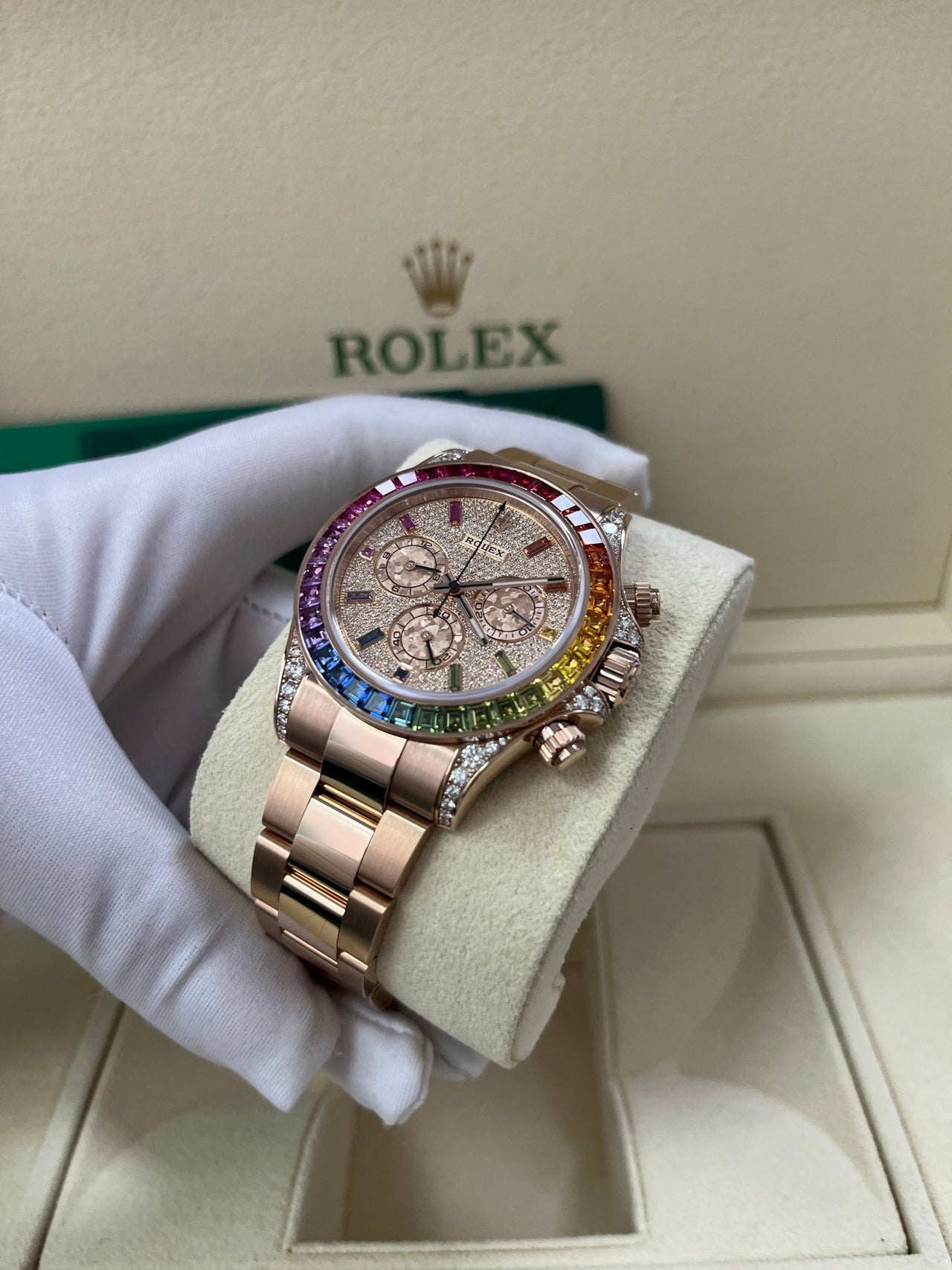 Rolex Cosmograph Everose Daytona Factory Diamond Rainbow Edition Ref# 116595RBOW) - Image 9