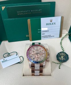 Alternative view of Rolex Cosmograph Everose Daytona Factory Diamond Rainbow Edition Ref# 116595RBOW)