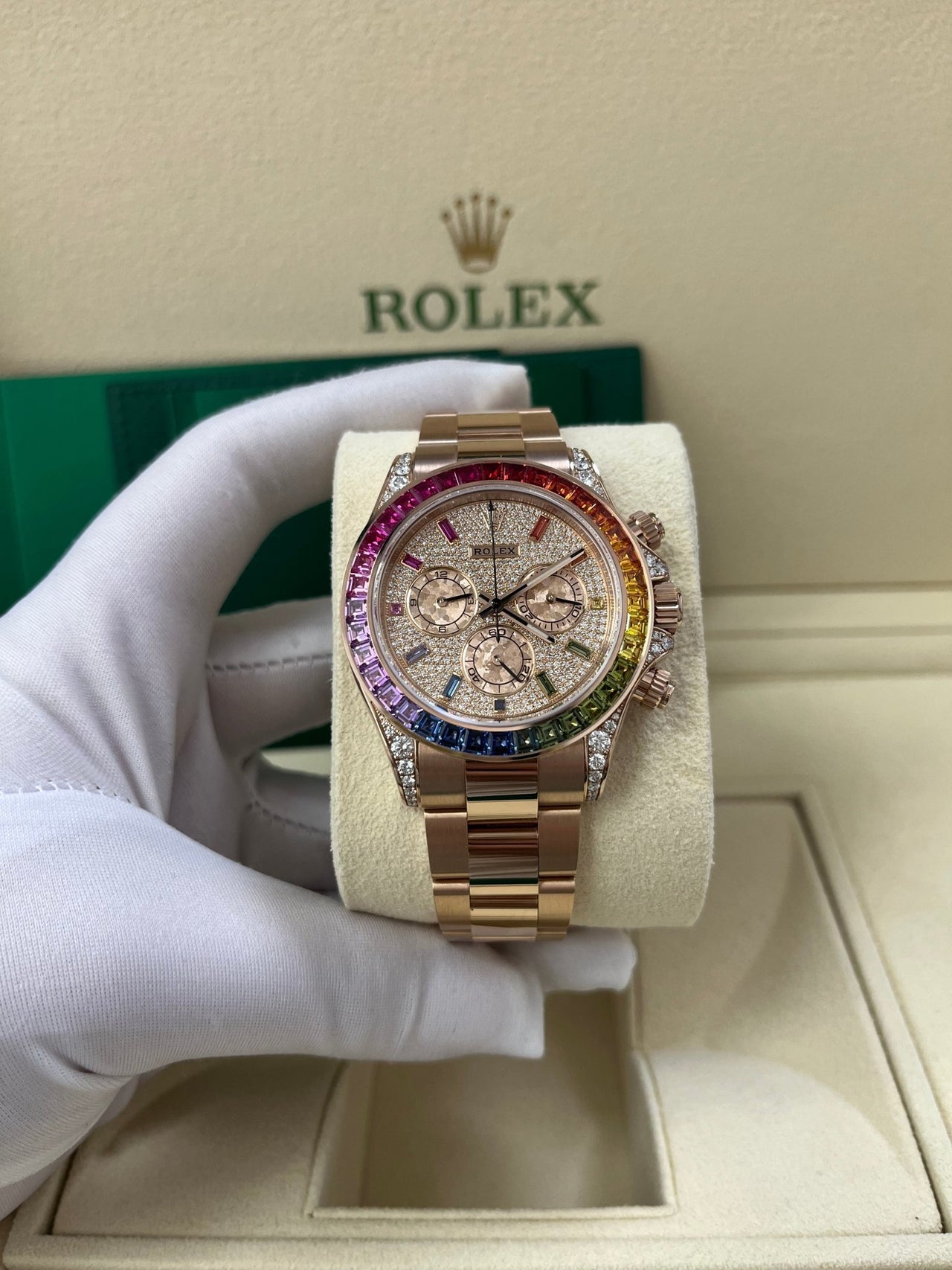 Rolex Cosmograph Everose Daytona Factory Diamond Rainbow Edition Ref# 116595RBOW) - Image 13