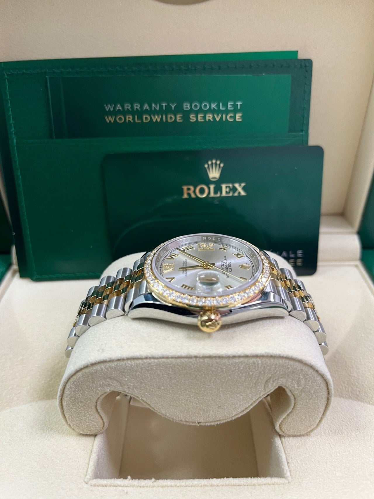 Rolex Datejust 36 Silver Diamond Set Dial Jubilee Bracelet Yellow Gold and Steel (Reference # 126283RBR) - Image 4