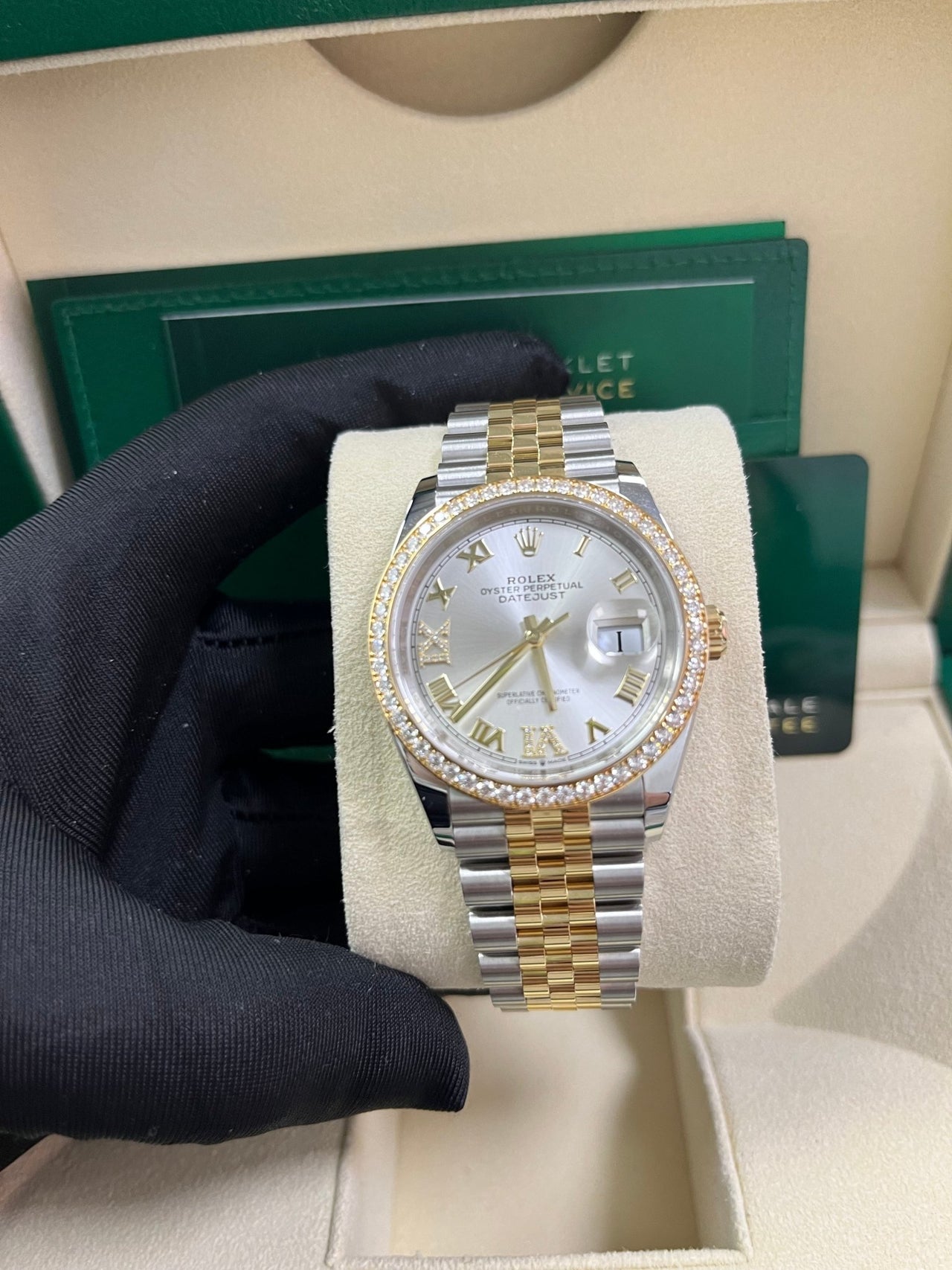 Rolex Datejust 36 Silver Diamond Set Dial Jubilee Bracelet Yellow Gold and Steel (Reference # 126283RBR) - Image 6