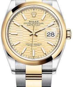 Rolex Datejust 36 Yellow Gold/Steel Golden Fluted Motif Dial Domed Bezel Oyster Bracelet (Ref 126203)